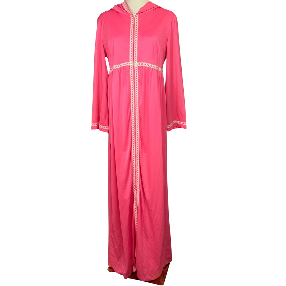 Vintage 1970s Formfit Rogers Pink Maxi Peignoir Set | Hooded Robe /Nightgown set